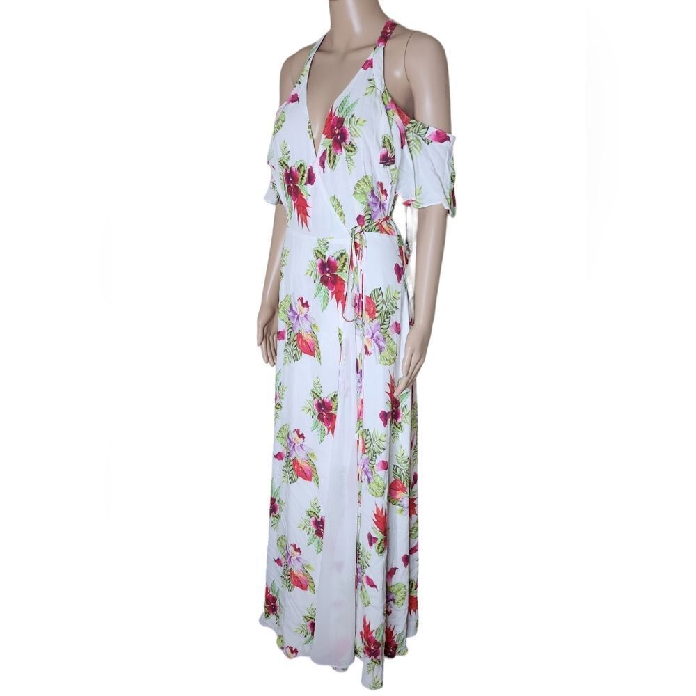 Privacy Please Revolve Acme white floral tropical print Sz Small wrap Maxi Dress - Picture 4 of 9
